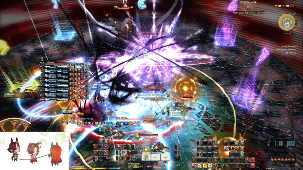 Screenshot taken from mid-execution of Forsaken. After the first sets of towers, two tower soaking players are marked with a point-blank AoE symbol, and the other two are marked with a cone symbol.